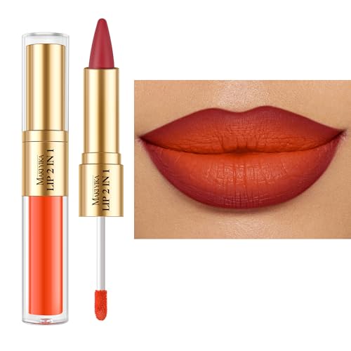 MAKI YIKA LGA01 Burgundy & Orange Matte Lip Liner & Liquid Lipstick Set