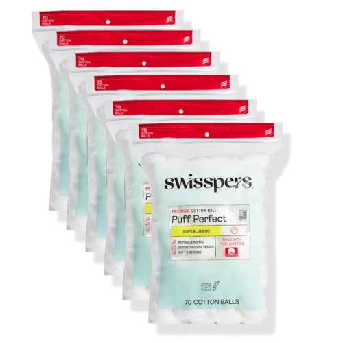 Swisspers Super Jumbo Cotton Balls - 100% Pure Cotton, 420 Ct (Pack of 6)