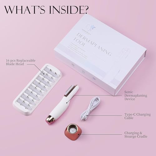 Sonic Dermaplaning Tool - Electric Facial Hair Remover with 8 Blades
