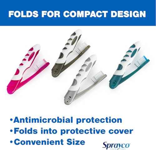 Sprayco Compact Foldable Travel Toothbrush with Microban, Built-in Cover, Soft Bristles & Ergonomic Handle, Multicolor, 4-Pack