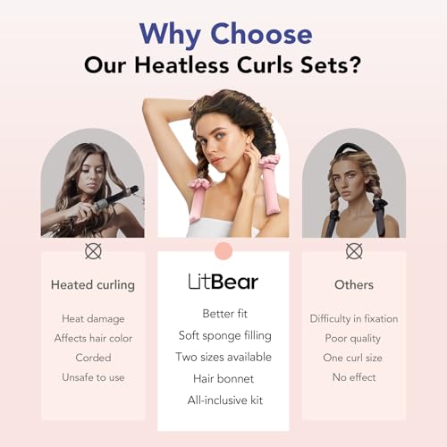 LitBear Heatless Hair Curlers Set - 2 Sizes Overnight Rollers & Bonnet