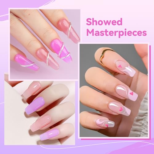 Vrenmol Poly Gel Nail Kit Starter Kit: 6 Colors Pink Purple Poly Extensions Gel Kit Builders Hard Gel Long-Lasting Manicure Kit Nail Lamp Fast Cure No Lifting Beginner Set