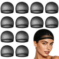 Black Wig Caps for Women and Men - 12 Pack Non-Slip Stocking Hair Nets for Wigs & Cosplay - Black / 12