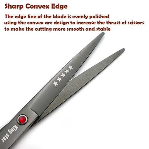 KINGSTAR 7.0in Titanium Dog Grooming Scissors Set Bright Black - Professional 4pcs