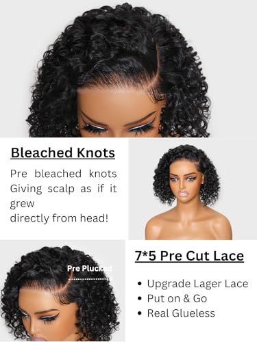 Nadula Bye Bye Knots Bob Curly Wig 8in Glueless Human Hair