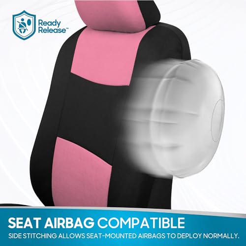 BDK PolyPro Car Seat Covers Full Set in Pink on Black – Front and Rear Split Bench for Cars, Easy to Install Cover Set, Accessories Auto Trucks Van SUV