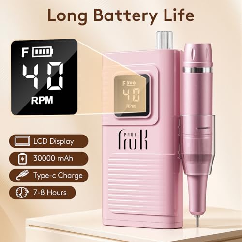 Pruk Electric Nail Drill Kit - 40000RPM Cordless E-File with LCD Display