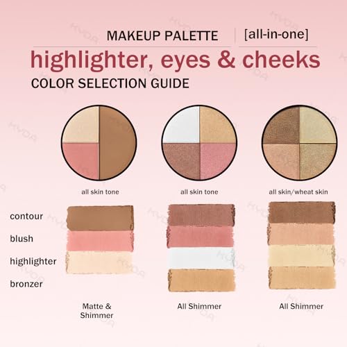 KYDA 4 Colors Eyes & Cheek Glow Palette - Full Size Shimmer Makeup Set for Mature Skin