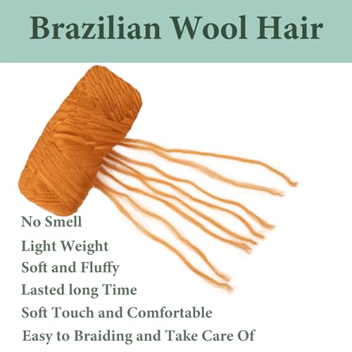 4 Roll Brazilian Wool Hair Acrylic Yarn for Crochet Hair African Braids Sengalese Twisting Jumbo Braids Knitting Hair Braids soft Faux Locs Synthetic Hair Extension(Orange#)