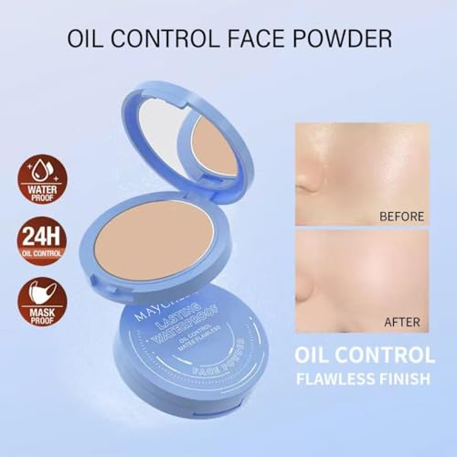 Oil Control Face Pressed Powder,Matte Smooth Setting Powder Makeup,Waterproof Long-Lasting Makeup Setting Powder,Oil Control Flawless Finish,Lightweight,Residue-Free (02 NATURAL BEIGE)