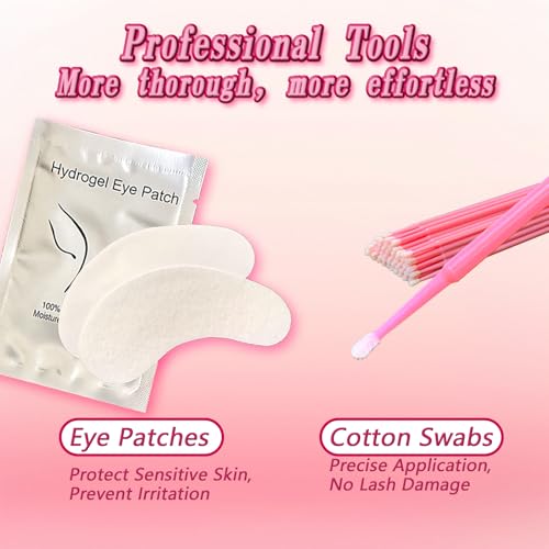 HAIOLORPRO Pink Lash Extension Remover Kit - Gentle 30g Gel, Eyelash Glue Remover, Includes Micro-Swabs & Eye Patches for Salon & Home