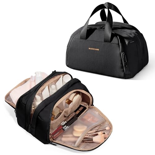 Travel Makeup Bag, Small Size Waterproof Toiletry & Cosmetic Organizer with Leakproof Pockets for Bathroom or Vanity Use for Women, Black