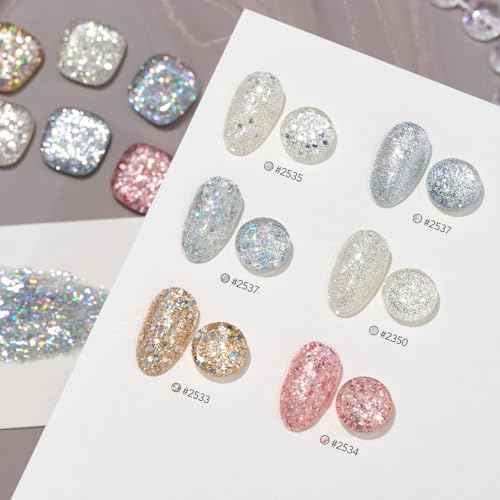GAOY Chrome Platinum Glitter Gel Nail Polish Set, 6 Colors Including Sparkly Shiny Black Silver Pink Gel Polish Kit UV LED Soak Off Home DIY Manicure Nail Salon Varnish
