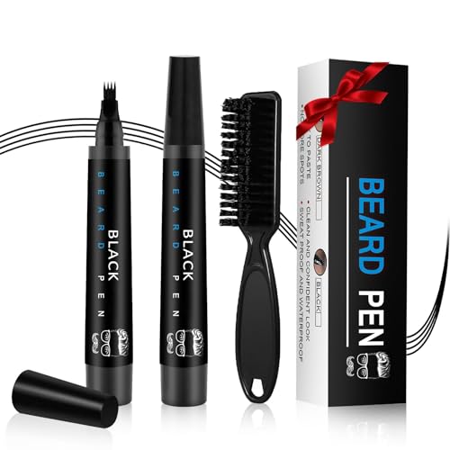 Waterproof Beard Filler Pen with Brush - Long-Lasting Black