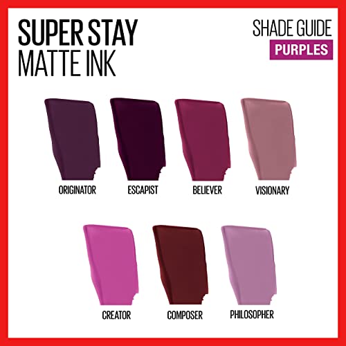 Maybelline Super Stay Matte Ink Liquid Lipstick Makeup, Long Lasting High Impact Color, Up to 16H Wear, Believer, Deep Plum, 1 Count