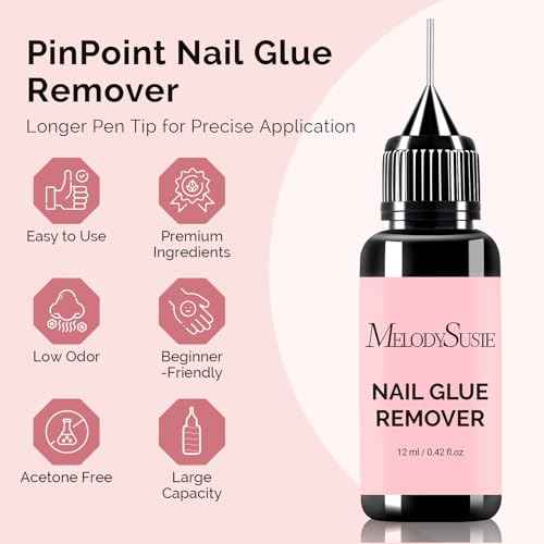 MelodySusie 2PCS Nail Glue Remover for Press on Nails, Acetone Free Nail Polish Remover Multi-Functional Liquid for Removing Glue from Nail Tips Full Cover Nails for Home and Salon Use 12ML