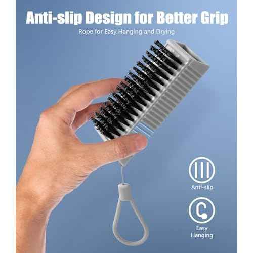 Nail Brush for Cleaning Fingernails, 2Pack Heavy Duty Nail Brushes Remove Dirt and Paint Fingernail Brush Deep Cleaning Mechanical Nail Scrub Brush Two-Sided with Hanging Rope, Grey