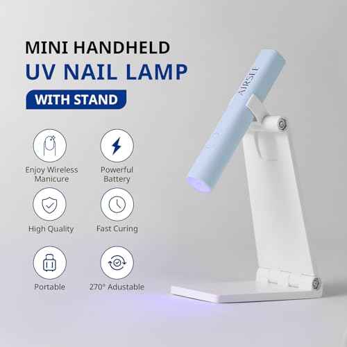 AIRSEE Mini Handheld UV Light with Stand,Portable Rechargeable Nail Lamps,2 Timers for Fast Nail Extension,Rhinestone Glue Decoration,Gel Strips at Home,Travel(Blue)