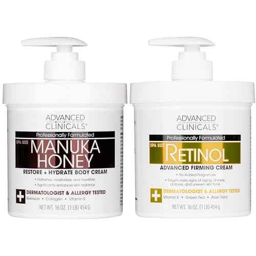 Advanced Clinicals Unscented Retinol Body Lotion & Face Moisturizer + Manuka Honey Body Cream For Women & Men | 2PC Skincare Set Helps Reduce Appearance Of Crepey Skin + Extremely Dry Skin, 2pc Set
