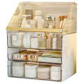 Omeily White Makeup Organizer Countertop Vanity Storage Case with Acrylic Cover
