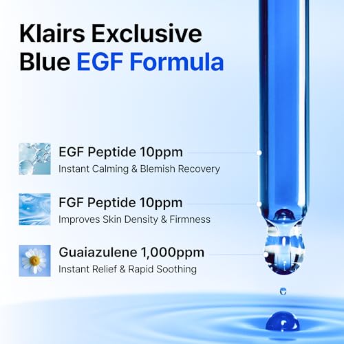 DearKlairs Korean EGF Serum ? Blue Youth Activating Drop with EGF Peptides and Guaiazulene, Repairing Serum for Redness and Blemish-prone Skin, Visibly Fades Post-Blemish Marks, 0.33 Fl Oz