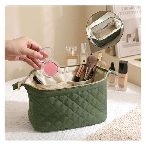 Wudygirl Puffy Padded Makeup Bag Olive Green | Travel Cosmetic Pouch