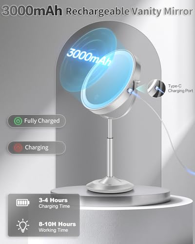 VFD 8" 30X Magnifying Makeup Mirror with Lights & Height Adjust