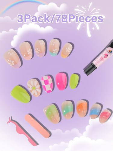 EBANKU 78-Piece Kids Press-On Nails Set with Adhesives