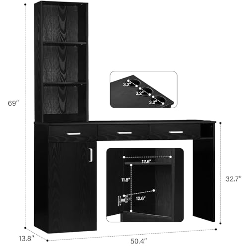 Black Salon Station w/ 3 Drawers, Cabinet & 3 Dryer Holders
