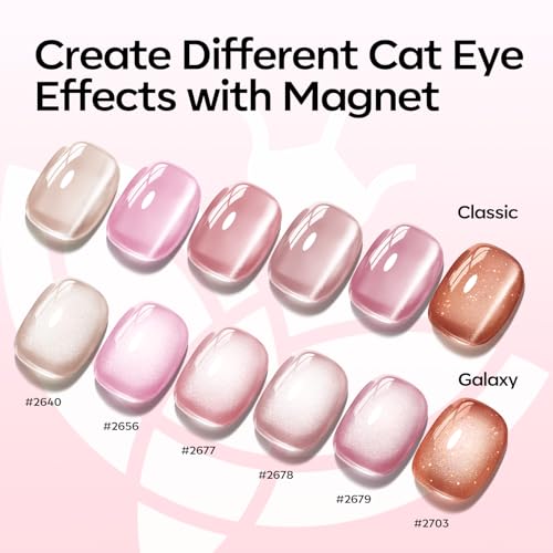 Modelones Cat Eye Gel Nail Polish Set, 6 Colors Nude Pink Brown (A-0 Nude Pink Honey) - Glitter Gel Polish