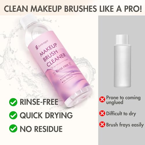 Makeup Brush Cleaner, Easily Remove Stubborn Makeup, Dirt & Impurities from Makeup Brushes, Rinse-Free & Quick Drying & Vegan & Cruelty-Free(250ml/8.45 fl oz)