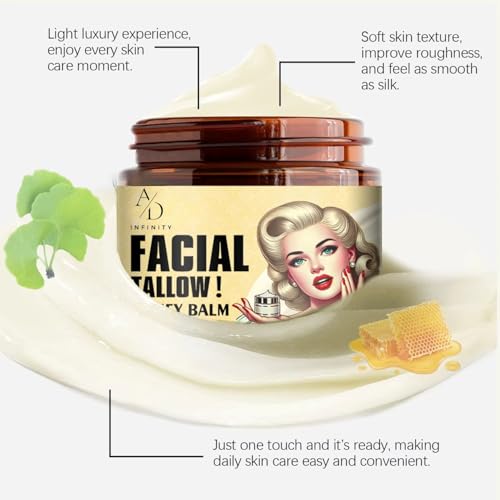 Beef Tallow for Skin - Facial Tallow Honey Balm, Natural Anti-Aging Moisturizer with Coconut Oil, Honey & Vitamin E