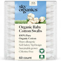 Sky Organics Organic Baby Cotton Swabs 60 Pack - Hypoallergenic, Chlorine-Free, Gentle Care