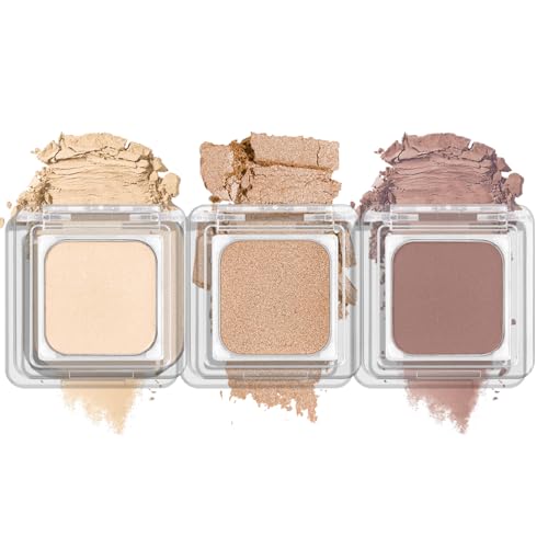 3-Color Eyeshadow Set with Compact ? Removable Neutral Matte & Shimmer Pans, Ivory, Champagne & Taupe, High-Pigment Longwear Eye Makeup