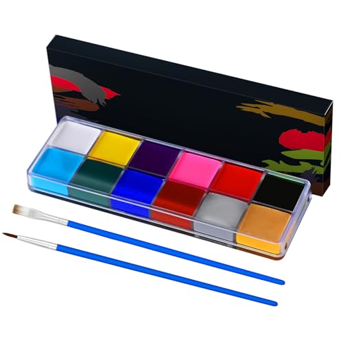 12-Color Oil-Based Face Paint Kit with Brushes
