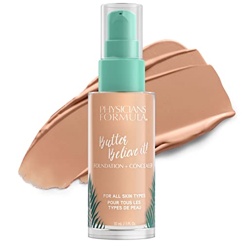 Physicians Formula Butter Believe It! Foundation + Concealer, Light-to-Medium | Dermatologist Tested, Clinicially Tested