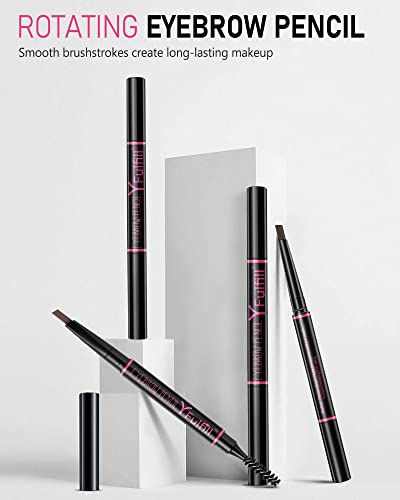 Grey Eyebrow Pencil Waterproof, Dual-Tip Brow Pen with Spoolie