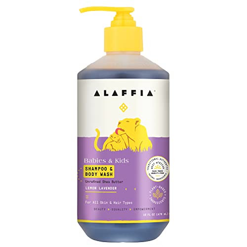 Alaffia Babies and Kids Shampoo and Body Wash, Gentle and Calming Support for Soft Hair and Skin with Shea Butter, Neem, and Coconut Oil, Fair Trade, Coconut Strawberry, 2 Pack – 16 Fl Oz Ea