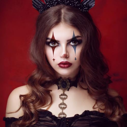 10 sheets Halloween Temporary Face Tattoo Stickers Horror Spider Heart Scar Women Adults Makeup Art Decorations Accessories Day of The Dead Party Props