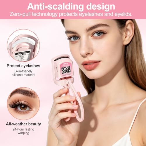 UNIVILLE Pink Heated Eyelash Curler with Temperature Display & USB-C Charging