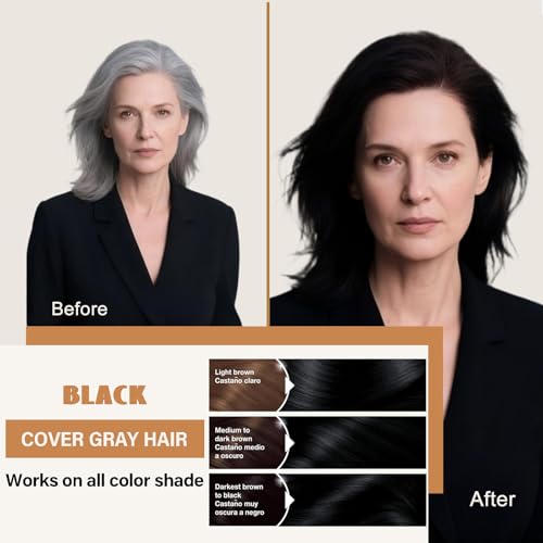 Black Hair Dye Shampoo - 3-in-1 Gray Coverage for Women & Men