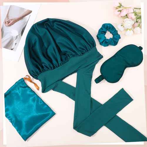Satin Bonnet Set, Hair Bonnet for Sleeping Silk Bonnet with Eye Mask for Women Curly Hair