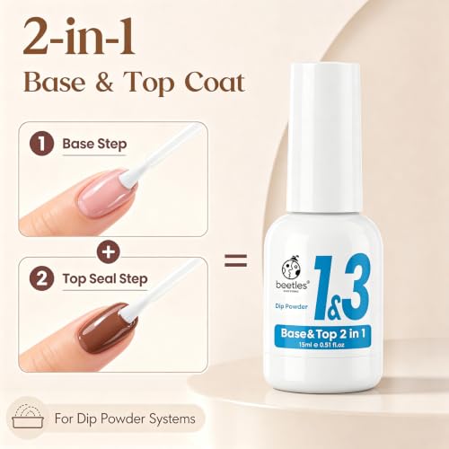 Beetles Dip Powder Liquid Set - Clear 2-in-1 Base & Top Coat with Activator (A) - Nail Dip System Kit