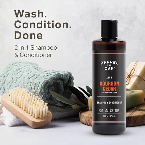 Barrel & Oak 2-in-1 Men's Shampoo and Conditioner, Cleanses Hair & Scalp, Multi-Use Hair Products for Men, Vegan Shampoo and Conditioner, Bourbon Cedar, 16 oz