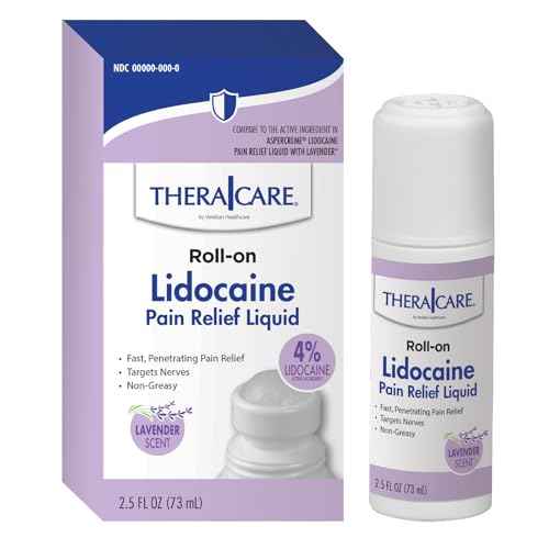 TheraCare 4% Lidocaine Roll-On | Soothing Lavender Scent | OTC Strength | Pain Relief Liquid | 2.5 oz. 73 mL | Topical Anesthetic