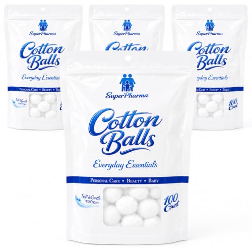 Premium Cotton Balls 400 Count (4 Pack) - Soft & Absorbent for Skincare