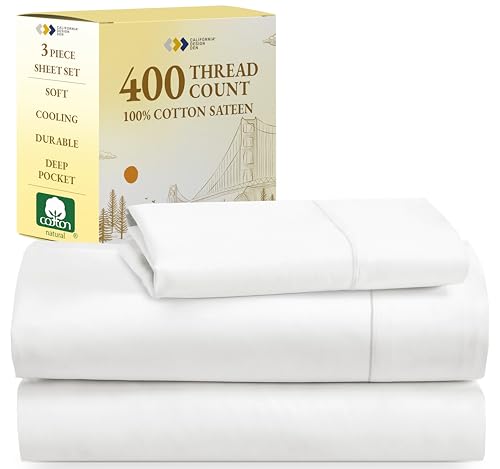 California Design Den Soft 100% Cotton Sheets, Twin XL Sheets Set 3 Pieces, 400 Thread Count Sateen, Dorm Rooms & Adults, Deep Pocket Sheets, Cooling Sheets (Seafoam)