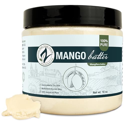 Zatural 100% Pure Mango Butter | Cold Pressed Raw Creamy Body Butter for Skin Hydration, Conditioning & Softening (16oz)