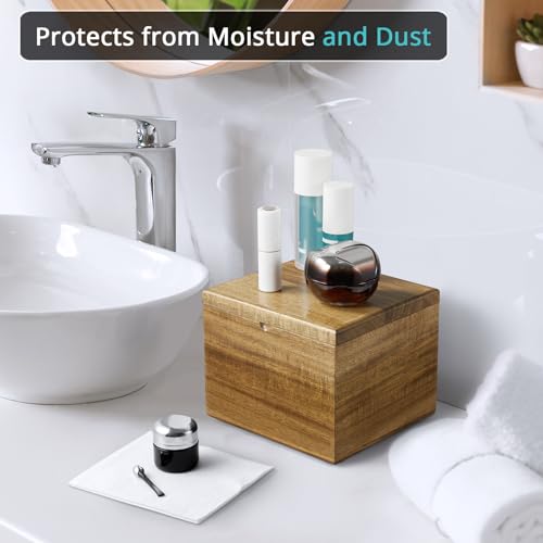 Acacia Wood Face Towel Holder with Lid | Bathroom Storage