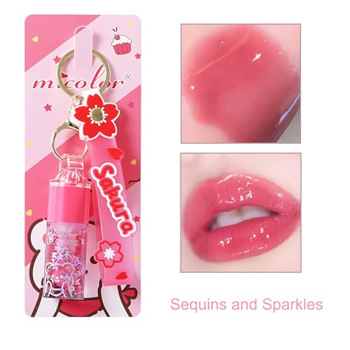 3-Color Hydrating Lip Gloss Set with Sakura Keychain